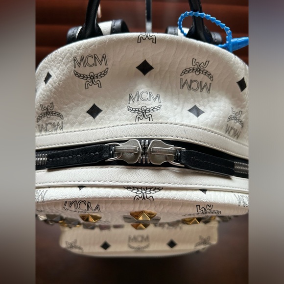 MCM White Studded Visetos Backpack - Picture 10 of 16